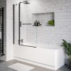 Single Ended Shower Bath with Front Panel &amp; Hinged Black Bath Screen with Towel Rail 1700 x 700mm - Alton