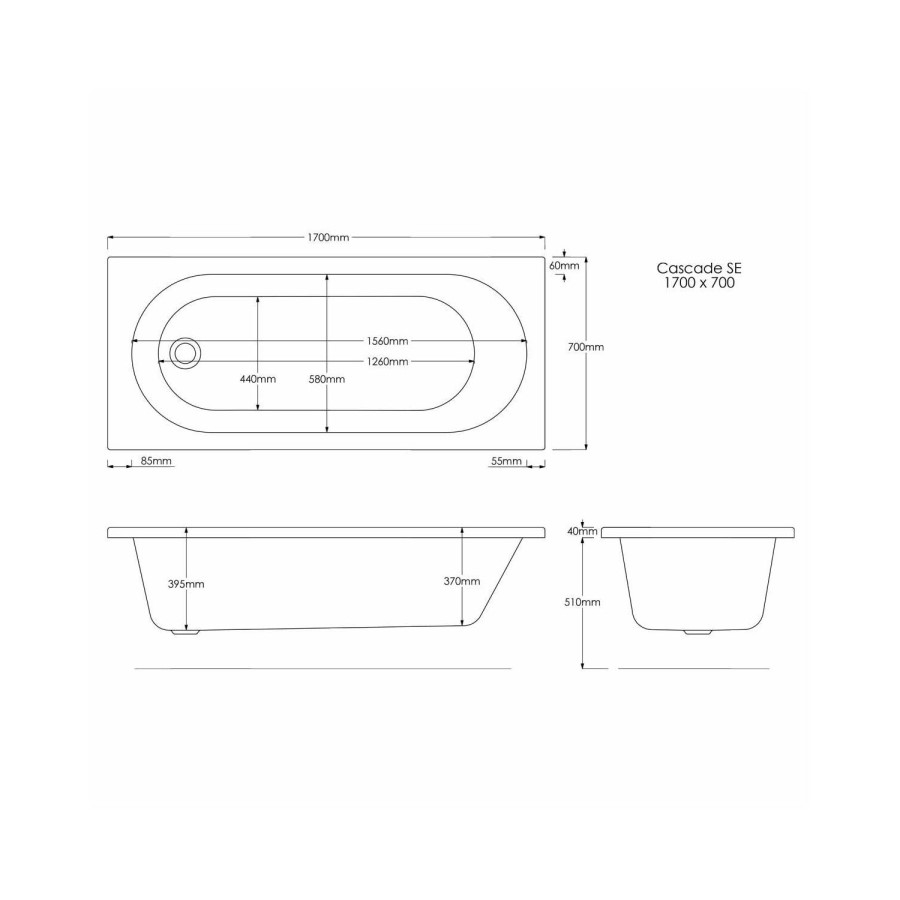 GRADE A2 - Alton Round Single Ended Bath - 1700 x 700mm