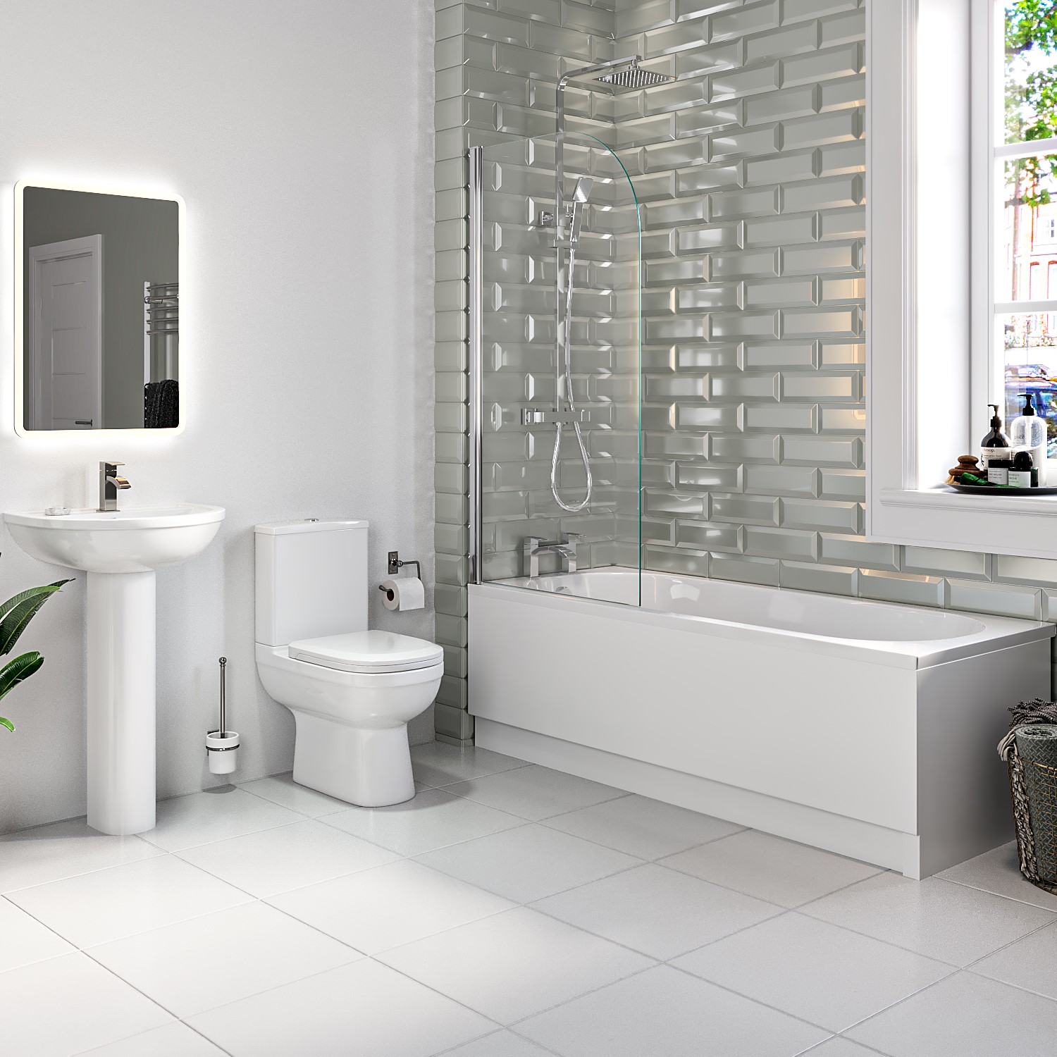 Single Ended 1700mm Shower Bath with Toilet Basin Panels and Bath Screen - Alton