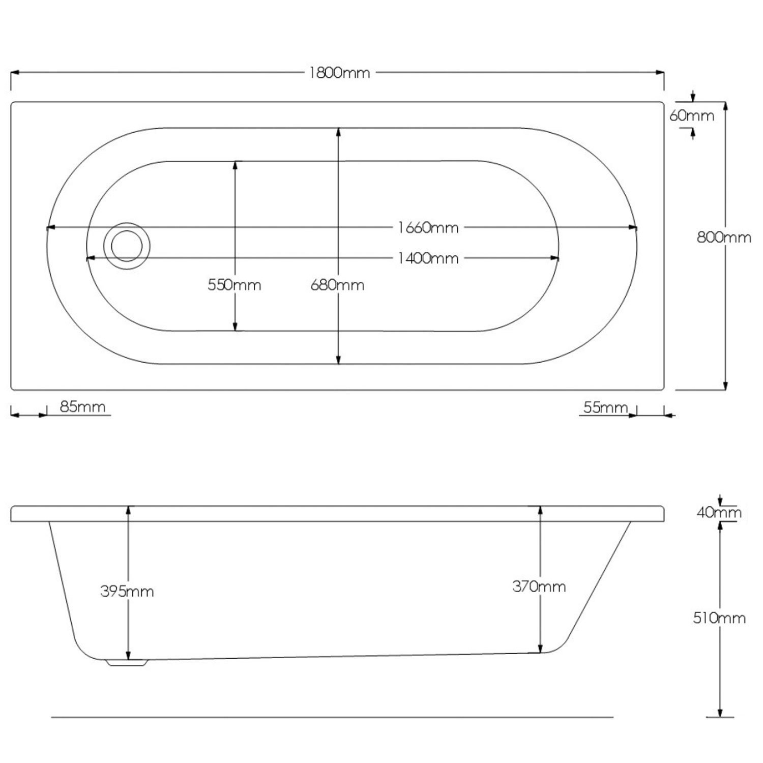 Alton Round Single Ended Bath - 1800 x 800mm - Better Bathrooms