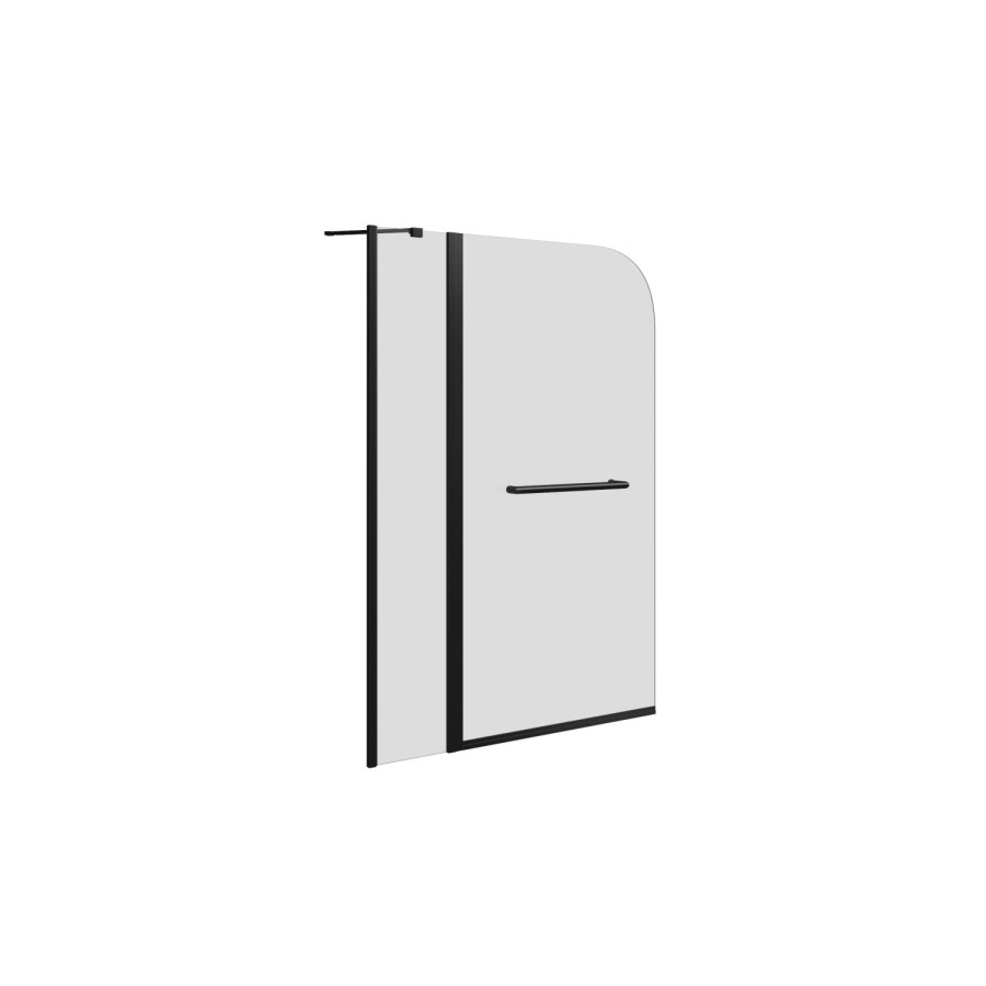 Single Ended Shower Bath with Front Panel & Hinged Black Bath Screen with Towel Rail 1800 x 700mm - Alton