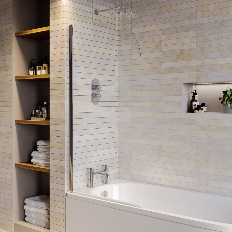 Single Ended Shower Bath with Front Panel & Chrome Bath Screen 1800 x 800mm - Alton