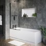 1500 x 700 Rutland Single Ended Round Bath with Hinged 1450mm 6mm Matt Black Bath Screen with Towel Rail and Front Panel