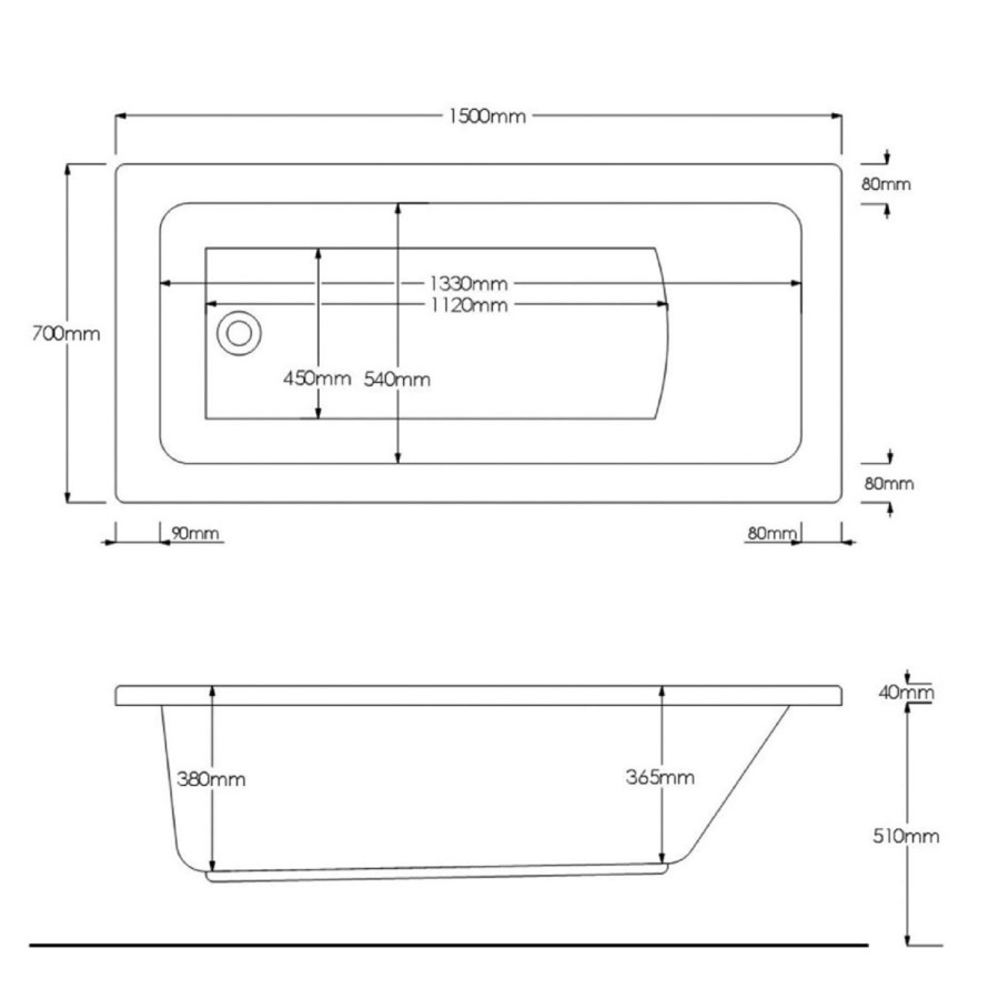1500 x 700 Rutland Single Ended Round Bath with Hinged 1450mm 6mm Matt Black Bath Screen with Towel Rail and Front Panel