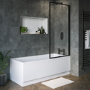 Single Ended Shower Bath with Front Panel & Black Framed Bath Screen 1500 x 700mm - Rutland