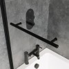 Single Ended Shower Bath with Front Panel &amp; Black Bath Screen with Towel Rail 1500 x 700mm - Rutland