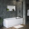 Single Ended Shower Bath with Front Panel &amp; Black Framed Bath Screen 1600 x 700mm - Rutland