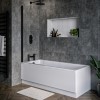 Single Ended Shower Bath with Front Panel &amp; Black Bath Screen 1600 x 700mm - Rutland