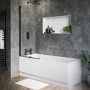 Single Ended Shower Bath with Front Panel & Black Bath Screen 1600 x 700mm - Rutland