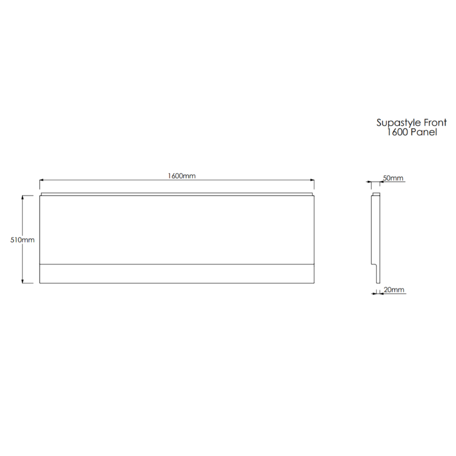 Single Ended Shower Bath with Front Panel & Black Bath Screen 1600 x 700mm - Rutland