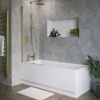 Single Ended Shower Bath with Front Panel & Brushed Brass Screen 1600 x 700mm - Rutland Single Ended Shower Bath with Front Panel & Brushed Brass Screen 1600 x 700mm - Rutland