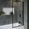 Single Ended Shower Bath with Front Panel &amp; Black Framed Bath Screen 1700 x 700mm - Rutland