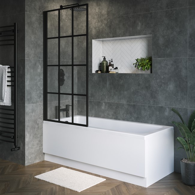 Rutland Single Ended Square Bath with Front Panel & Black Grid Screen - Left Hand 1700 x 700
