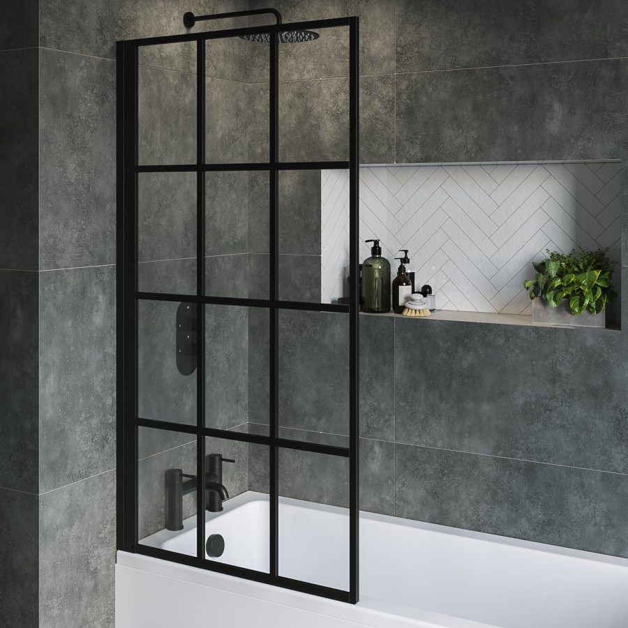Grade A2 - Rutland Single Ended Square Bath with Front Panel & Black Grid Screen - Left Hand 1700 x 700