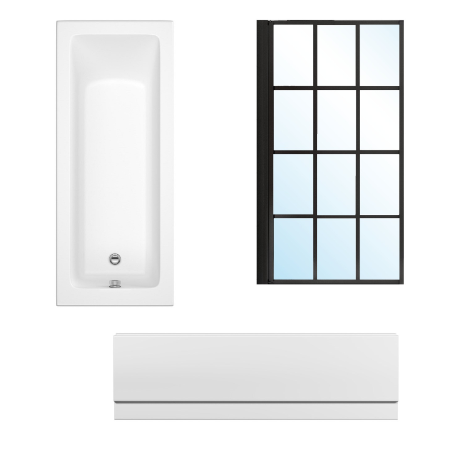 Grade A2 - Rutland Single Ended Square Bath with Front Panel & Black Grid Screen - Left Hand 1700 x 700