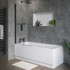 Single Ended Shower Bath with Front Panel &amp; Black Bath Screen with Towel Rail 1700 x 700mm - Rutland
