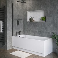Single Ended Shower Bath with Front Panel & Black Bath Screen with Towel Rail 1700 x 700mm - Rutland Single Ended Shower Bath with Front Panel & Black Bath Screen with Towel Rail 1700 x 700mm - Rutland
