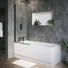 Single Ended Shower Bath with Front Panel &amp; Black Bath Screen 1700 x 700mm - Rutland