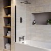 Single Ended Shower Bath with Front Panel &amp; Black Bath Screen 1700 x 700mm - Rutland