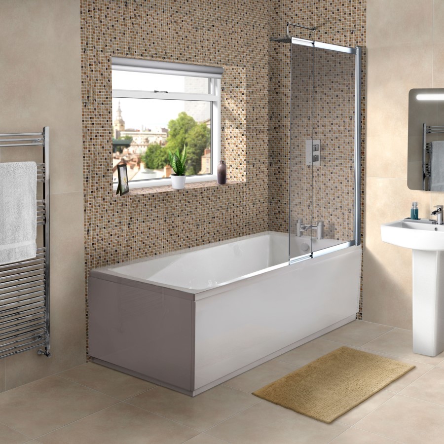 Rutland Single Ended Straight Bath with Juno Shower Bath Screen - 1700 x 750mm