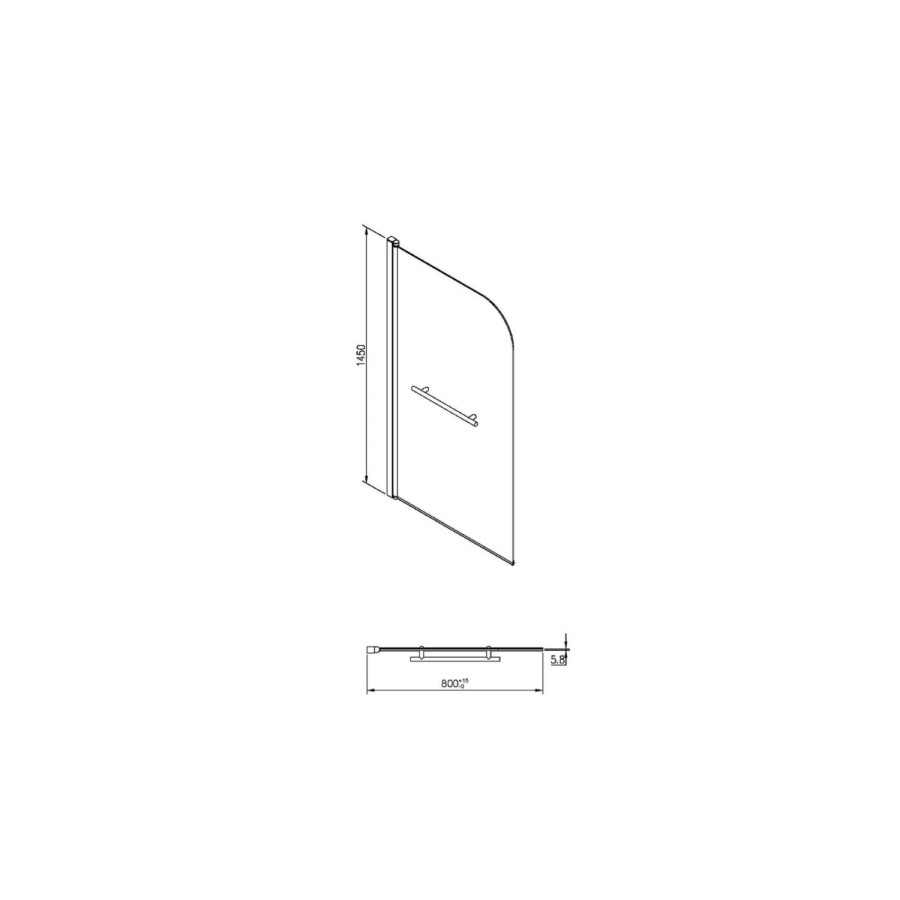 1700 x 750 Rutland Single Ended Round Bath with Hinged 1450mm 6mm Matt Black Bath Screen with Towel Rail and Front Panel