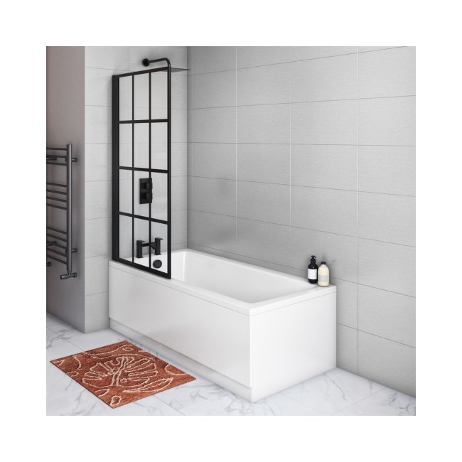 Rutland Single Ended Square Bath with Front Panel & Black Grid Screen - Left Hand 1700 x 750