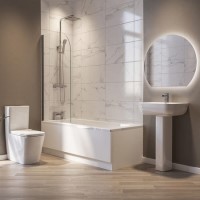 Single Ended 1700 x 750mm Shower Bath Suite with Toilet Basin & Panels - Rutland Single Ended 1700 x 750mm Shower Bath Suite with Toilet Basin & Panels - Rutland