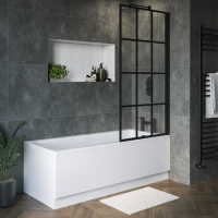 Rutland Single Ended Square Bath with Front Panel & Black Grid Screen - Right Hand  1800 x 800 Rutland Single Ended Square Bath with Front Panel & Black Grid Screen - Right Hand  1800 x 800