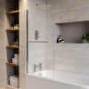 Single Ended Shower Bath with Front Panel &amp; Chrome Bath Screen with Towel Rail 1800 x 800mm - Rutland