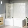 L Shape Shower Bath Left Hand with Front Panel &amp; Chrome Bath Screen 1500 x 850mm - Lomax