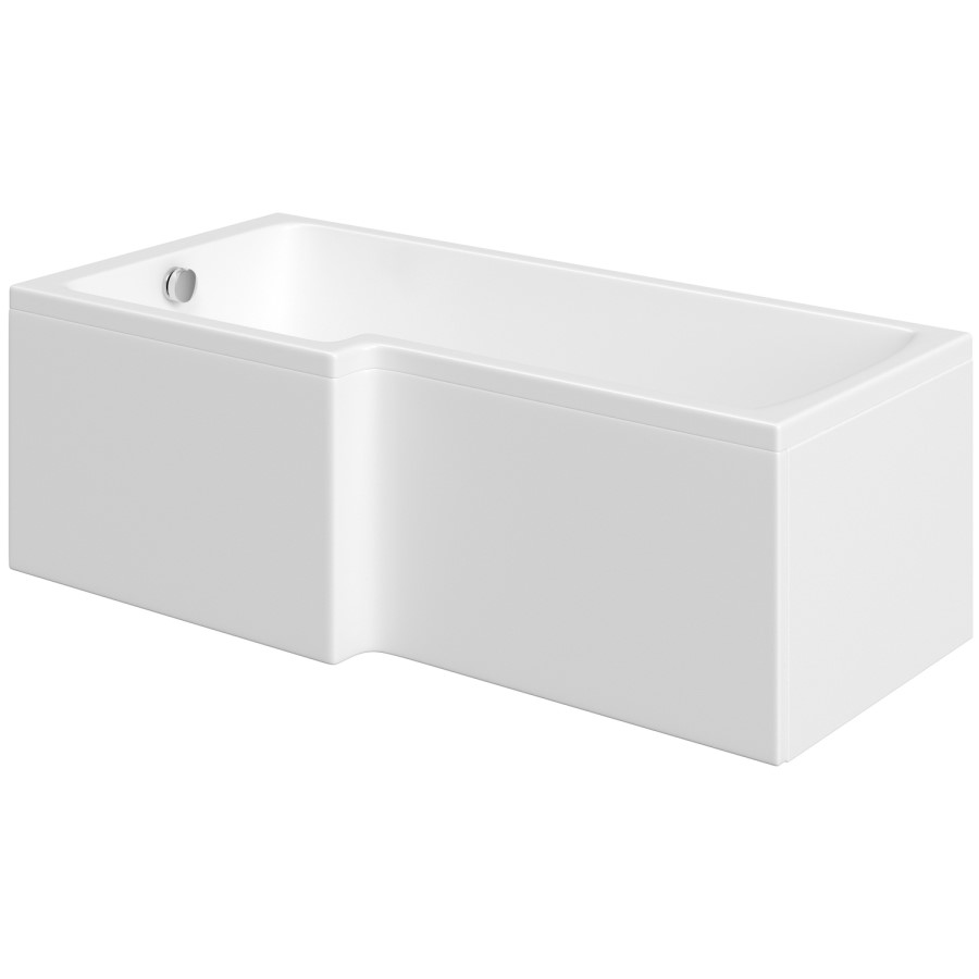 L Shaped Shower Bath with Front Panel & Chrome Bath Screen with Towel Rail, Left Hand 1500 x 850mm - Lomax