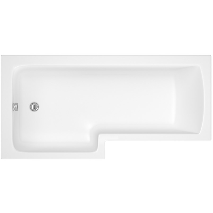 L Shaped Shower Bath with Front Panel & Chrome Bath Screen with Towel Rail, Left Hand 1500 x 850mm - Lomax