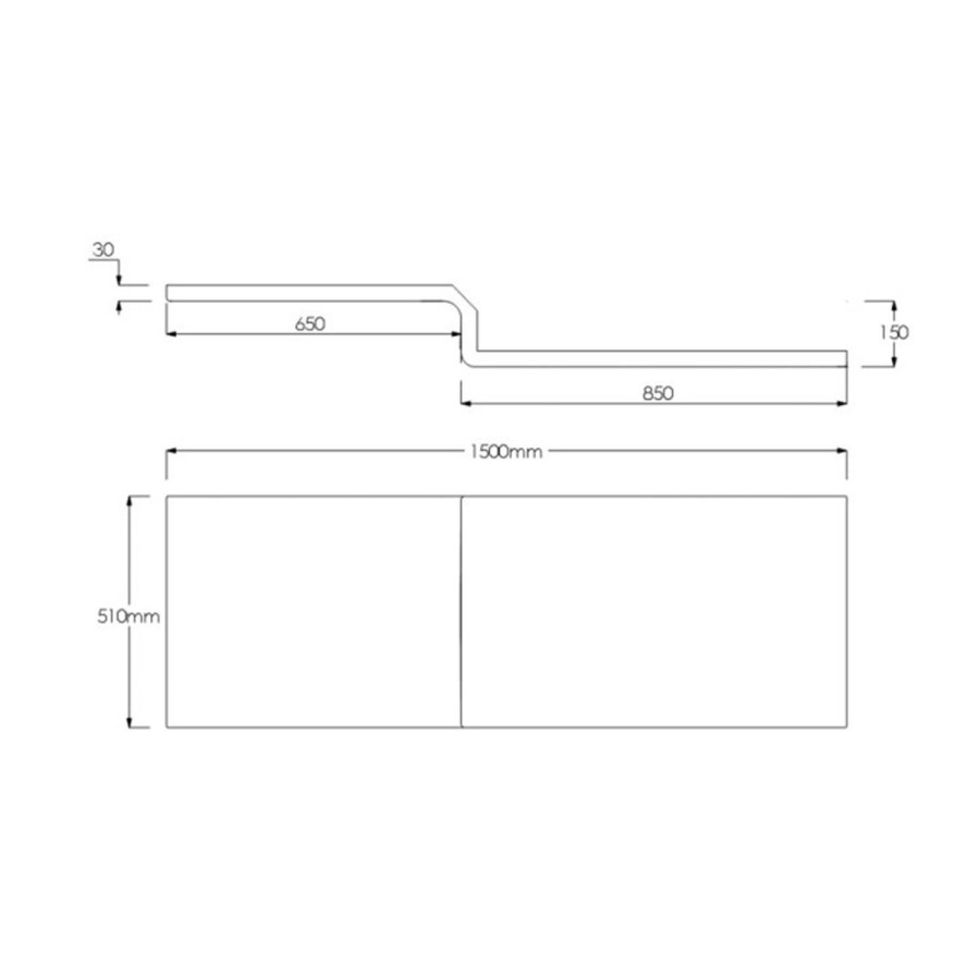 L Shaped Shower Bath with Front Panel & Black Bath Screen, Left Hand 1500 x 850mm - Lomax