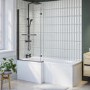 Lomax 1500 x 850 L Shaped Shower Bath Left Hand with Front Panel & Matt Black Bath Screen with Towel Rail