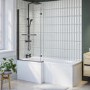 Grade A2 - Lomax 1500 x 850 L Shaped Shower Bath Left Hand with Front Panel & Matt Black Bath Screen with Towel Rail
