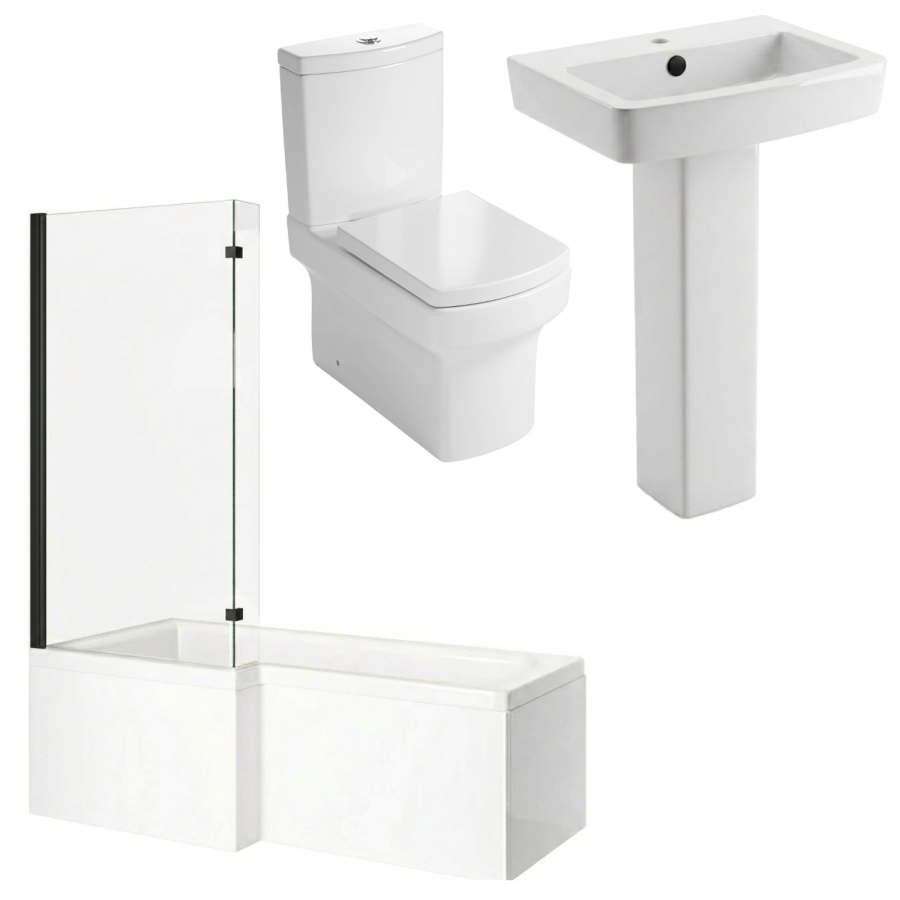 1500mm Left Hand Black Shower Bath Suite with Toilet Basin & Panels - Lomax