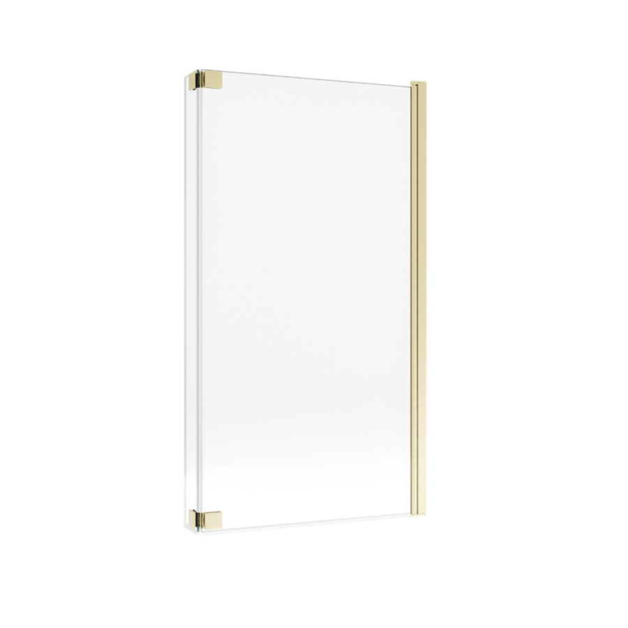 L Shape Shower Bath Left Hand with Front Panel & Brushed Brass Screen 1500 x 850mm - Lomax