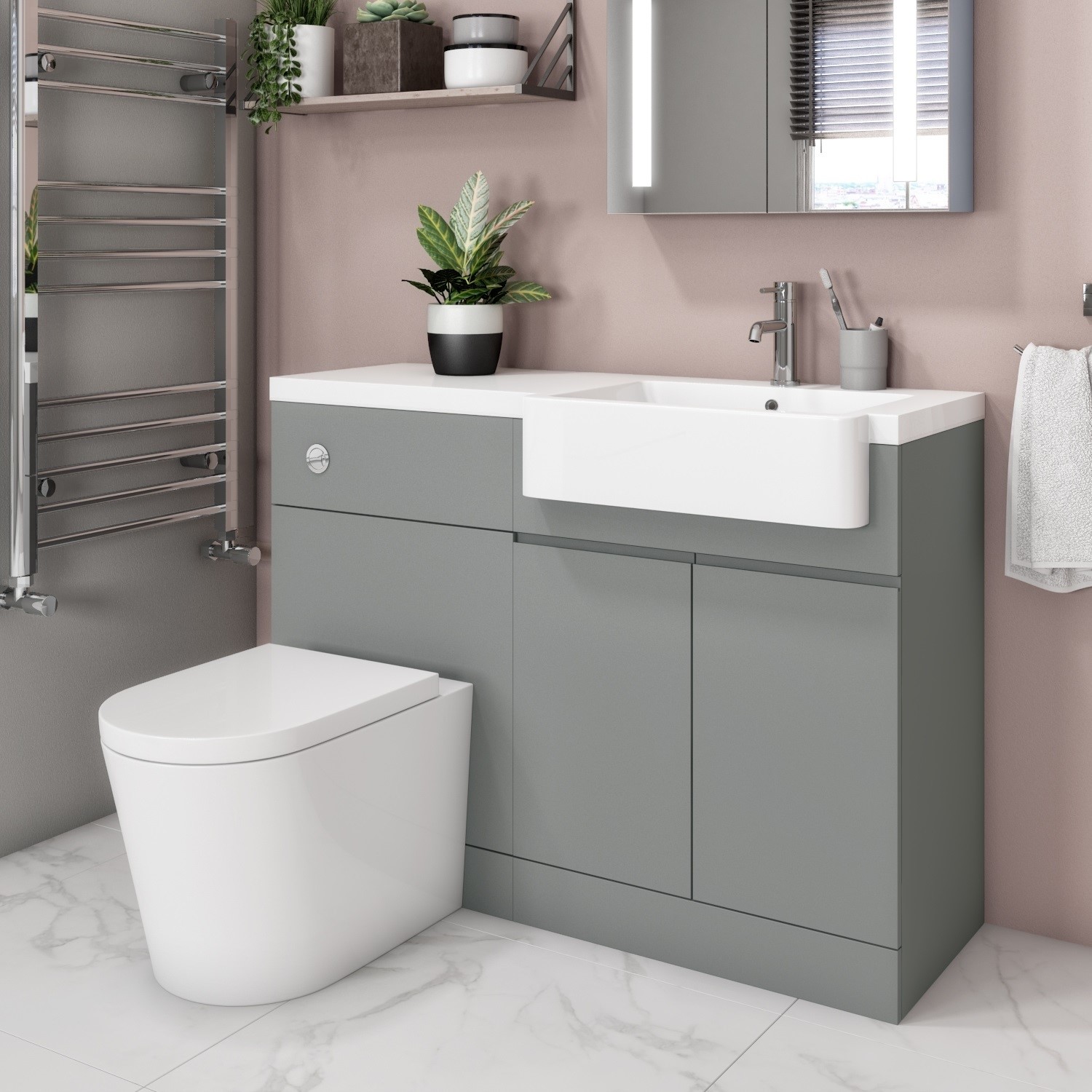 Bali Matt Grey Toilet and Basin Vanity Combination Unit and Right Hand