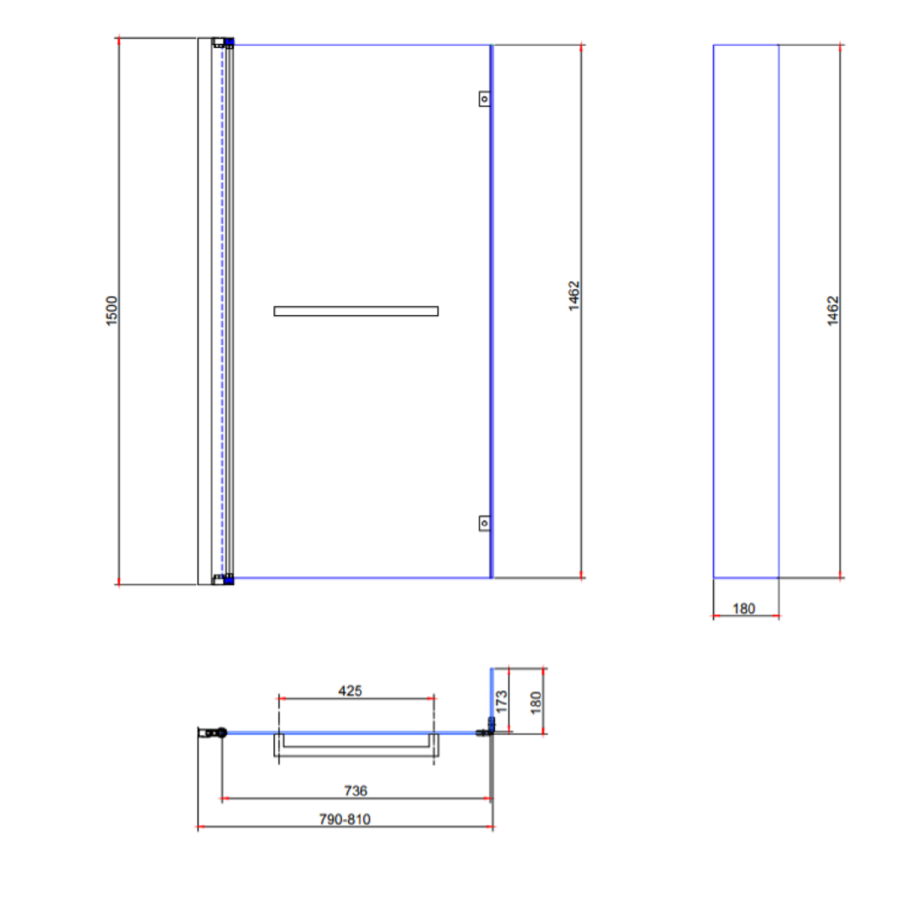 L Shaped Shower Bath with Front Panel & Chrome Bath Screen with Towel Rail, Right Hand 1500 x 850mm - Lomax
