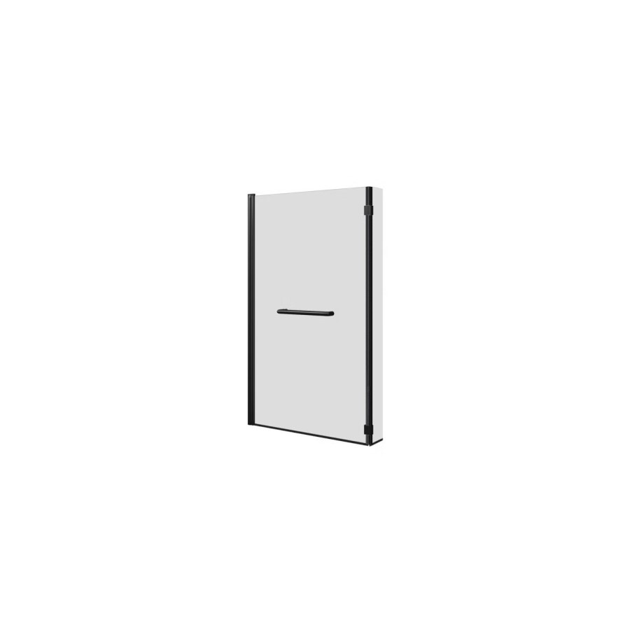 L Shaped Shower Bath with Front Panel & Matt Black Bath Screen with Towel Rail, Right Hand 1500 x 850mm - Lomax
