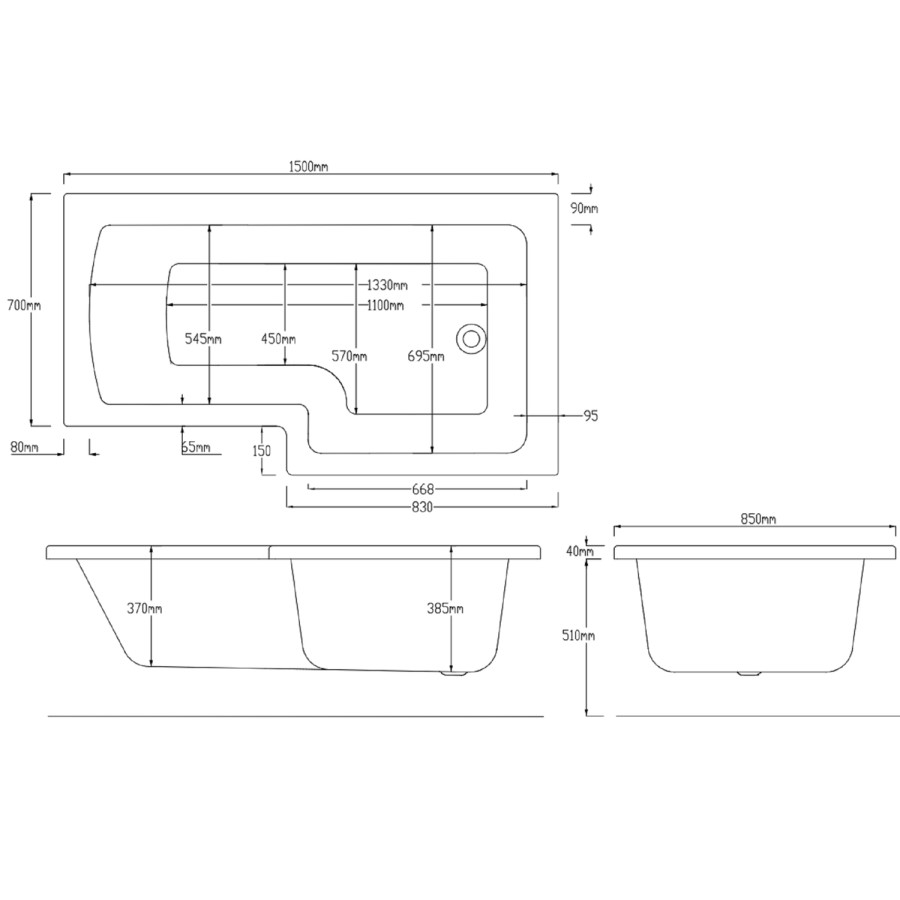 1500mm Right Hand Shower Bath Suite with Toilet Basin & Panels - Lomax
