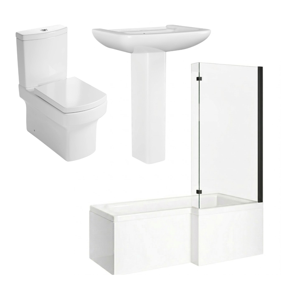 1500mm Right Hand Black Shower Bath Suite with Toilet Basin & Panels - Lomax