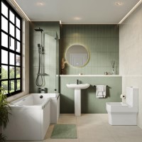 1500mm Right Hand Black Shower Bath Suite with Toilet Basin & Panels - Lomax 1500mm Right Hand Black Shower Bath Suite with Toilet Basin & Panels - Lomax