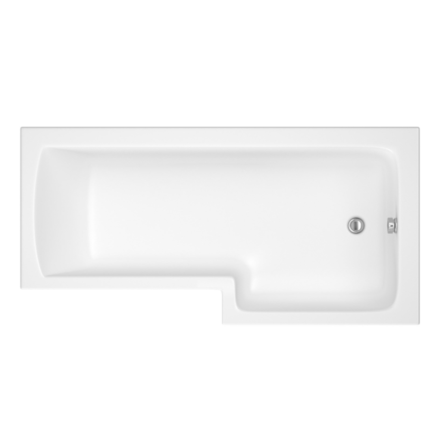 L Shaped Shower Bath with Front Panel & Brushed Brass Bath Screen Right, Hand 1500 x 850mm - Lomax