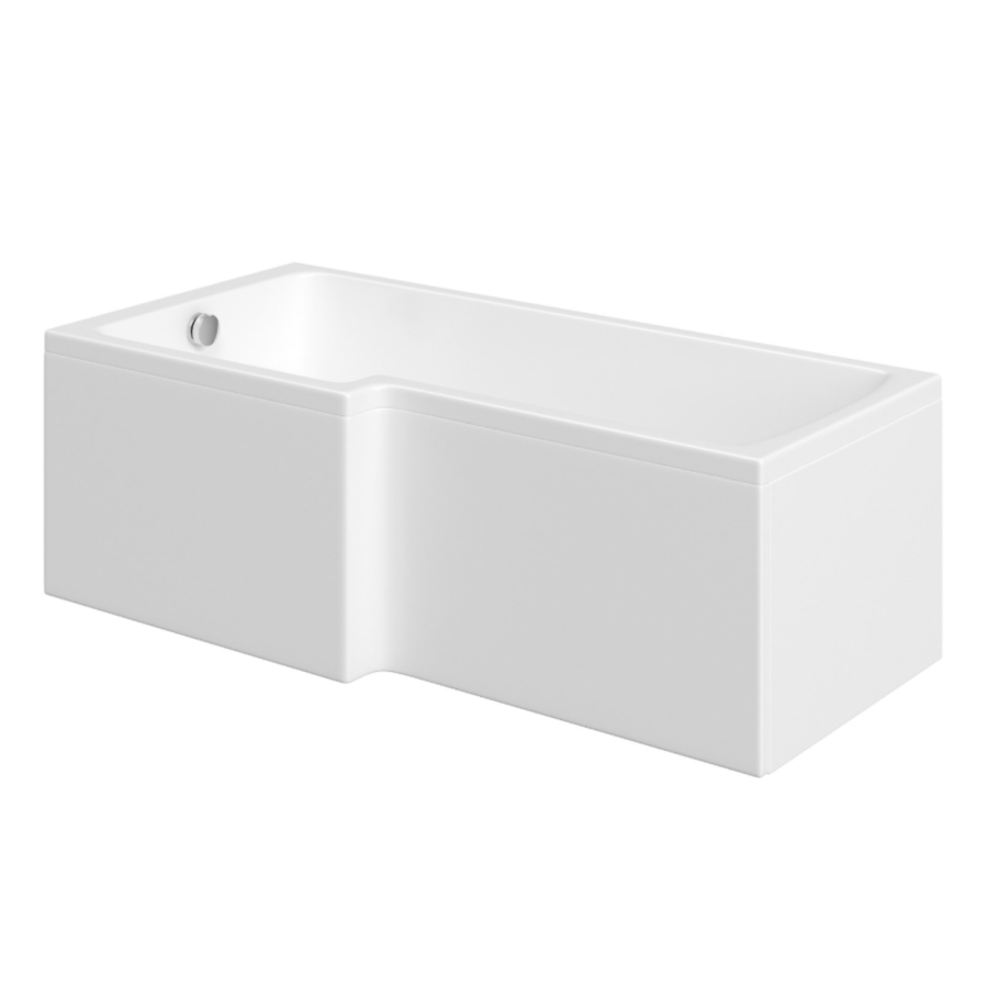 L Shaped Shower Bath with Front Panel & Brushed Brass Bath Screen Right, Hand 1500 x 850mm - Lomax