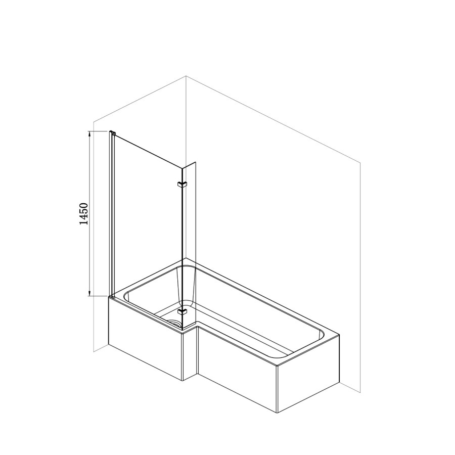 L Shaped Shower Bath with Front Panel & Chrome Bath Screen, Left hand 1500 x 850mm - Lomax