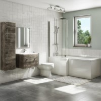 1700mm L Shaped Bath Suite with 600mm Wall Hung Vanity Unit and Basin & Toilet - Left Hand - Ashford