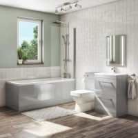 1700mm Grey Left Hand L Shape Bath suite with Toilet & Sink Unit - Ashford