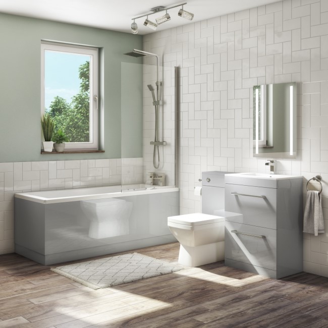 1700mm Grey Left Hand L Shape Bath suite with Toilet & Sink Unit - Ashford