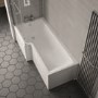 L Shaped Shower Bath with Front Panel & Chrome Bath Screen Towel Rail, Left Hand 1700 x 850mm - Lomax